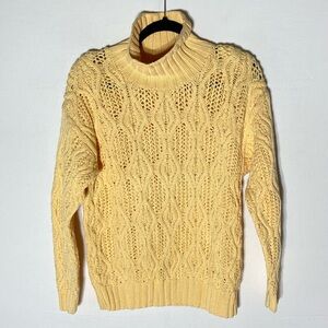 Vintage Casual Connection Butter Yellow Cotton Cable Knit Mock Neck Sweater M